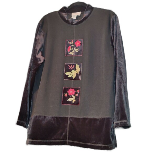 Coldwater Creek Tops - Coldwater Creek Womens Velvet‎ Floral Top Long Sleeve Black/Gray Size Medium